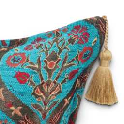 Turkish Fabric Pillow Cover 16x24, Turquoise Blue Boho Lumbar Pillow, Morocco Tulip Pattern Decorative Sofa Accent Throw Cushion Case - thumbnail 3