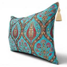 Turkish Fabric Pillow Cover 16x24, Turquoise Blue Boho Lumbar Pillow, Morocco Tulip Pattern Decorative Sofa Accent Throw Cushion Case - thumbnail 2