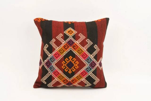 Handmade Kilim Pillow Cover Colorful Boho Throw Cushion - 16x16 - image 1