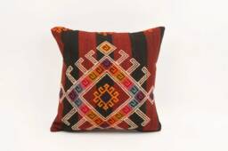 Handmade Kilim Pillow Cover Colorful Boho Throw Cushion - 16x16 - thumbnail 1