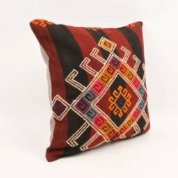 Handmade Kilim Pillow Cover Colorful Boho Throw Cushion - 16x16 - thumbnail 3