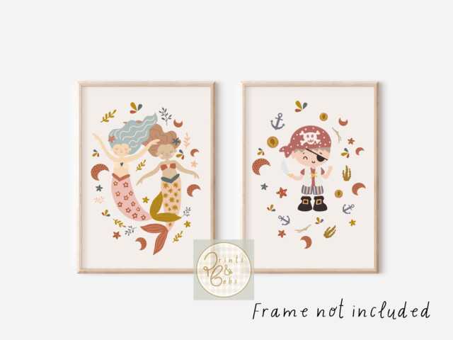 Mermaid & Pirate Themed Prints For A Nursery, Bedroom Or Playroom. - Prints Only, Unframed - image 1