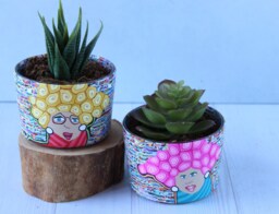 Polymer Clay Succulent Planters Funky Retro Decor, Millefiori Design