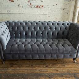 British Handmade 3 Seater Grey Velvet Fabric Chesterfield Sofa - thumbnail 3