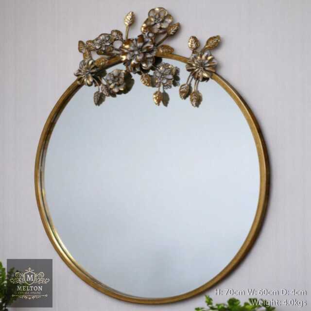 Round Wall Mirror With Flower Details Home Decor Living Room Hallway Bedroom - image 1