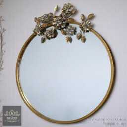 Round Wall Mirror With Flower Details Home Decor Living Room Hallway Bedroom - thumbnail 3