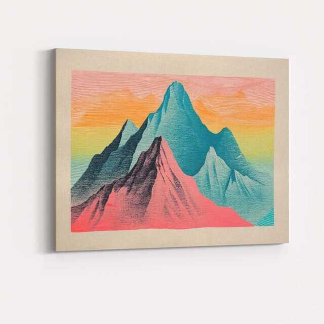 Pastel Pink Teal Mountain Landscape Contemporary Canvas Wall Art Print Decor Picture Ready To Hang - image 1