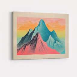 Pastel Pink Teal Mountain Landscape Contemporary Canvas Wall Art Print Decor Picture Ready To Hang - thumbnail 1
