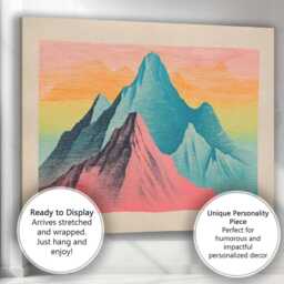 Pastel Pink Teal Mountain Landscape Contemporary Canvas Wall Art Print Decor Picture Ready To Hang - thumbnail 3