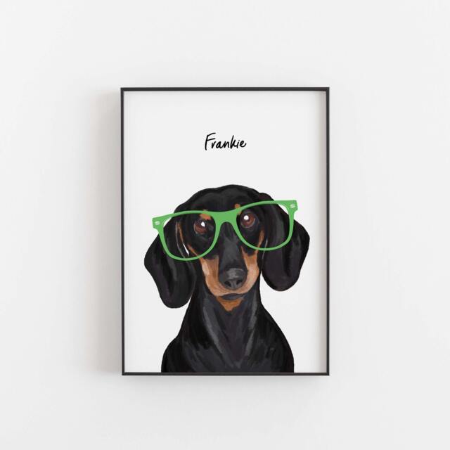 Personalised Dachshund Print, Sausage Dog Portrait With Glasses - image 1
