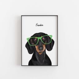 Personalised Dachshund Print, Sausage Dog Portrait With Glasses - thumbnail 1