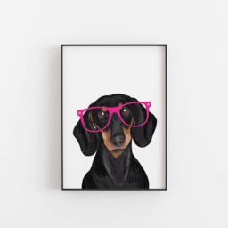 Personalised Dachshund Print, Sausage Dog Portrait With Glasses - thumbnail 2