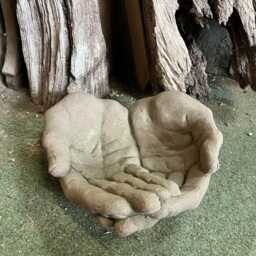 Bowl Drinking Trough Bird Bath Hands Large Made Of Artificial Sandstone in Antique Look D 06 - thumbnail 3