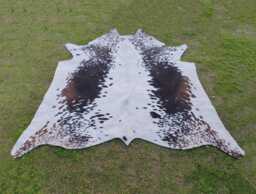 Real Cowhide Rug in Tricolor, Brown & White With Hair On, Luxury Skin Area Rug, Large Brazilian Cow For Home Decor - thumbnail 1