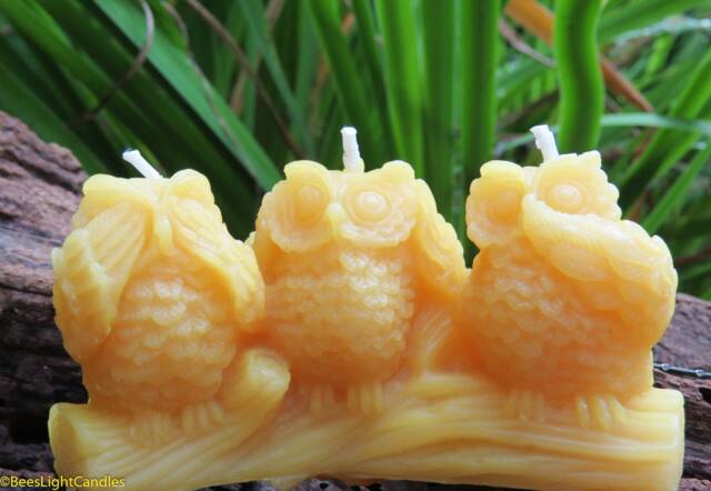 Three Wise Owls Beeswax Candle/See No Evil, Hear Speak Evil Handcrafted in America With 100% Natural Bird Candles - image 1