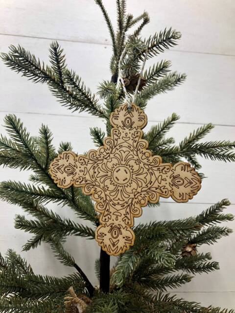 Boho Christmas Ornament, Style Wooden Decor, Natural Wood Bohemian Home Tree Holiday Decoration - image 1