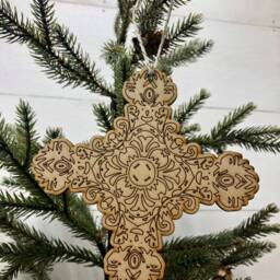 Boho Christmas Ornament, Style Wooden Decor, Natural Wood Bohemian Home Tree Holiday Decoration - thumbnail 2