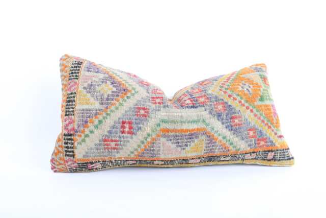 Kilim Lumbar Pillow Cover Turkish Bohemian Cushion - 12x24 - image 1