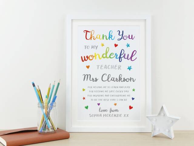 Personalised Rainbow Teacher Thank You Print - Custom School Or Nursery Gift End Of Term Appreciation Va160 - image 1