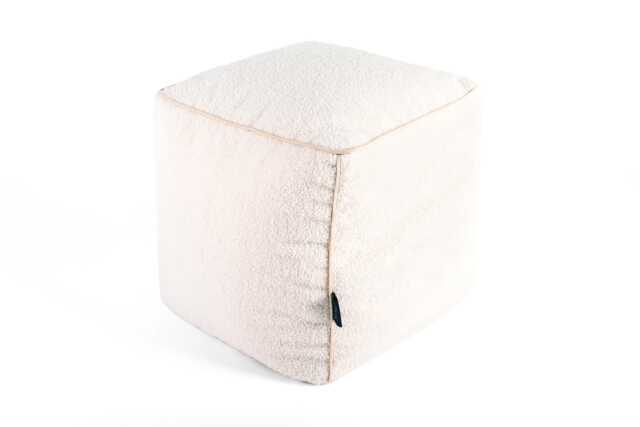 Cream Teddy Boucle Cube Ottoman Piped Footstool Pouffe - 41cm - image 1
