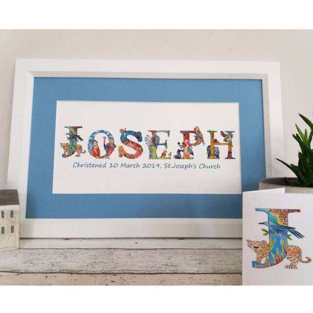 Personalised Jungle Animal Name Print Nursery Decor, Christening Gift - image 1