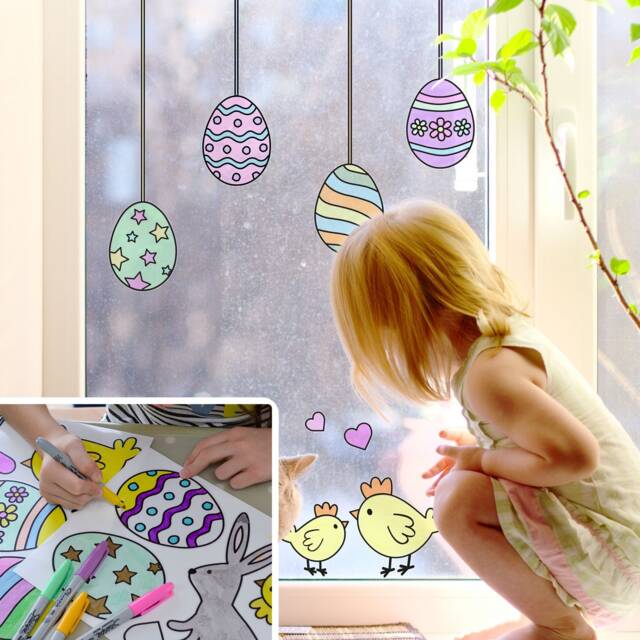 Easter Colour in Window Sticker Pack, Sticker, in Stickers, Egg Colour In, Spring Crafts, Window Crafts - image 1