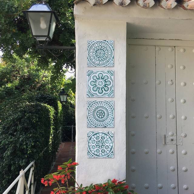 Handmade Aqua Ceramic Tile Set Coastal Boho Wall Art - 20cm - image 1