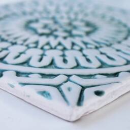Handmade Aqua Ceramic Tile Set Coastal Boho Wall Art - 20cm - thumbnail 2