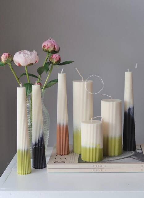 Ombr?? Ribbed Pillar Candle Set Soy Wax Vegan Candles - image 1