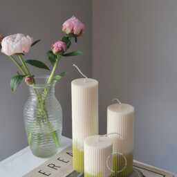 Ombr?? Ribbed Pillar Candle Set Soy Wax Vegan Candles - thumbnail 3