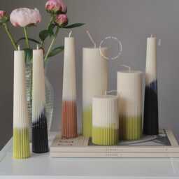 Ombr?? Ribbed Pillar Candle Set Soy Wax Vegan Candles - thumbnail 2