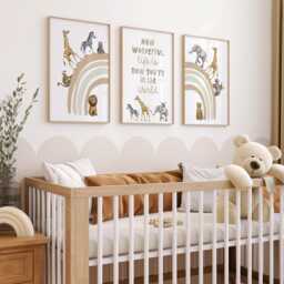 Safari Nursery Print Set, Beige Rainbow, Animal Wall Art