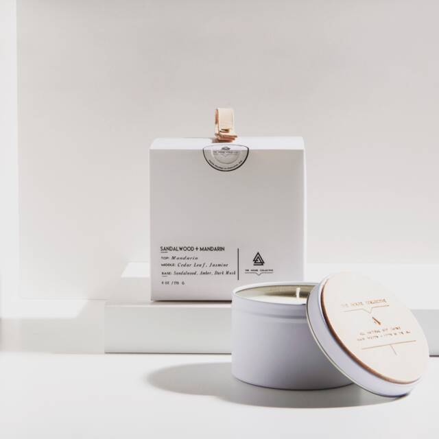All Natural Soy Candle -- Sandalwood + Mandarin Minimalist 6Oz Travel Tin - image 1