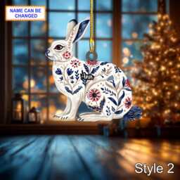 Custom Name Scandinavian Arctic Hare Personalized Ornament, Christmas Tree Hanging Decor, 2D Flat Acrylic Ornament Holiday Gift - thumbnail 2