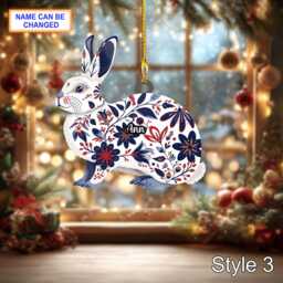 Custom Name Scandinavian Arctic Hare Personalized Ornament, Christmas Tree Hanging Decor, 2D Flat Acrylic Ornament Holiday Gift - thumbnail 3