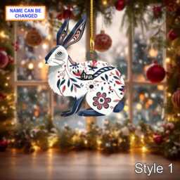 Custom Name Scandinavian Arctic Hare Personalized Ornament, Christmas Tree Hanging Decor, 2D Flat Acrylic Ornament Holiday Gift