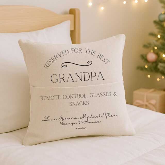 Reserved For Grandad Cushion - Personalised Grandpa Gifts Christmas Pillow Keepsake From Grandkids - image 1