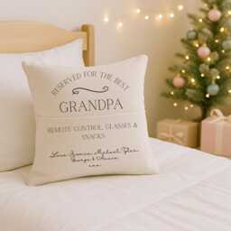 Reserved For Grandad Cushion - Personalised Grandpa Gifts Christmas Pillow Keepsake From Grandkids - thumbnail 2