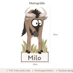 Gnu Door Sign Wall Decal Personalized Children's Room - African Safari Nameplate With Name Hand-Drawn Made in Germany - thumbnail 3