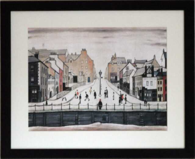 L S Lowry Art Print - Senhouse St Maryport Black Frame With White Mount & Textured Image - image 1