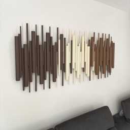 Handcrafted Wood Wall Sculpture - Japandi Dowel Slat Art, Neutral Geometric Decor - thumbnail 2