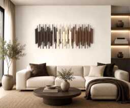 Handcrafted Wood Wall Sculpture - Japandi Dowel Slat Art, Neutral Geometric Decor