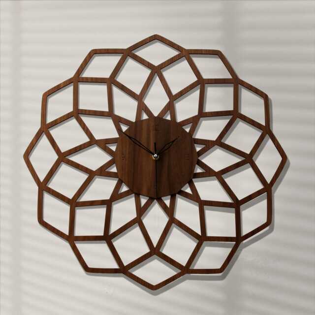 Wooden Wall Clock Geometric Laser Cut Birch, Silent Movement - 19 Inch - image 1