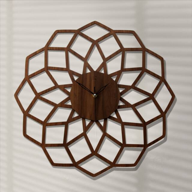 Wooden Wall Clock Geometric Laser Cut Birch, Silent Movement - 19 Inch - image 1
