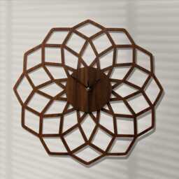 Wooden Wall Clock Geometric Laser Cut Birch, Silent Movement - 19 Inch