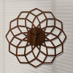 Wooden Wall Clock Geometric Laser Cut Birch, Silent Movement - 19 Inch - thumbnail 1