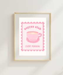 Coffee Club Pink Art Print - A4 A5 Lover Poster Girly Wall Caffeine Addict Cafe - thumbnail 1