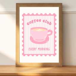Coffee Club Pink Art Print - A4 A5 Lover Poster Girly Wall Caffeine Addict Cafe - thumbnail 2