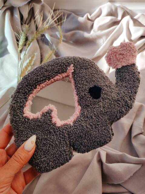 Handmade Elephant Mirror For Children's Room Is The Perfect Decoration Solution Punchneedle Safe Children & Does Not Break - image 1