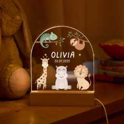 Personalised Led Night Light Name Birth Date Cute Woodland Jungle Safari Animals Design Baby Gift Nursery Lamp Bedroom Decor Sleep Newborn - thumbnail 3